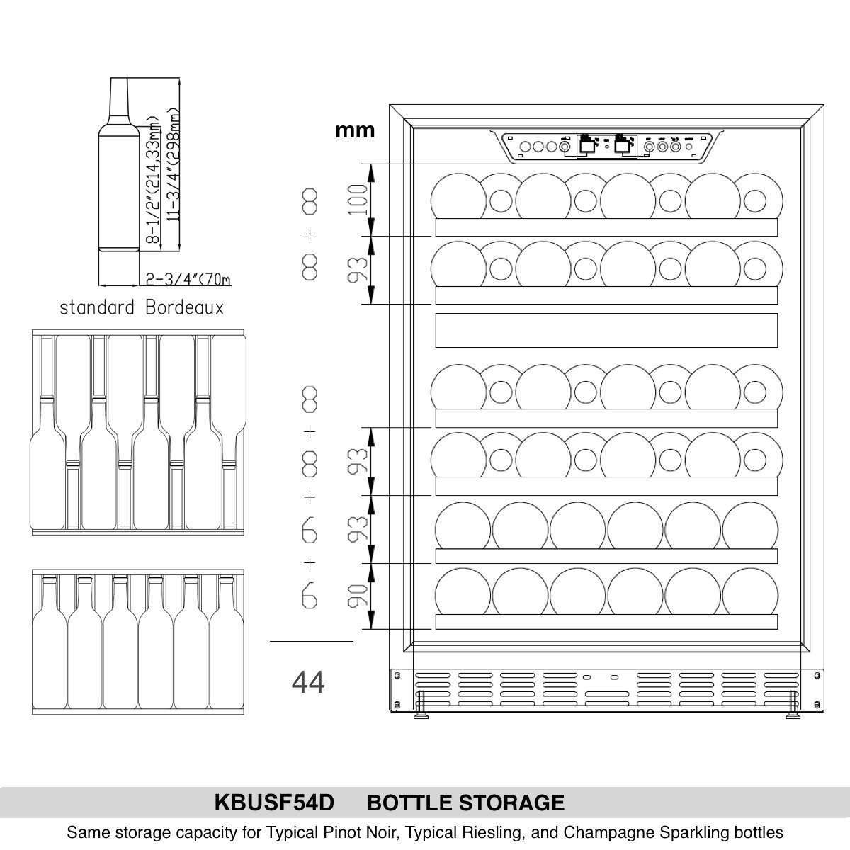 Kingsbottle KBUSF54D 24" Dual Zone Under Counter Built-in Wine Cooler