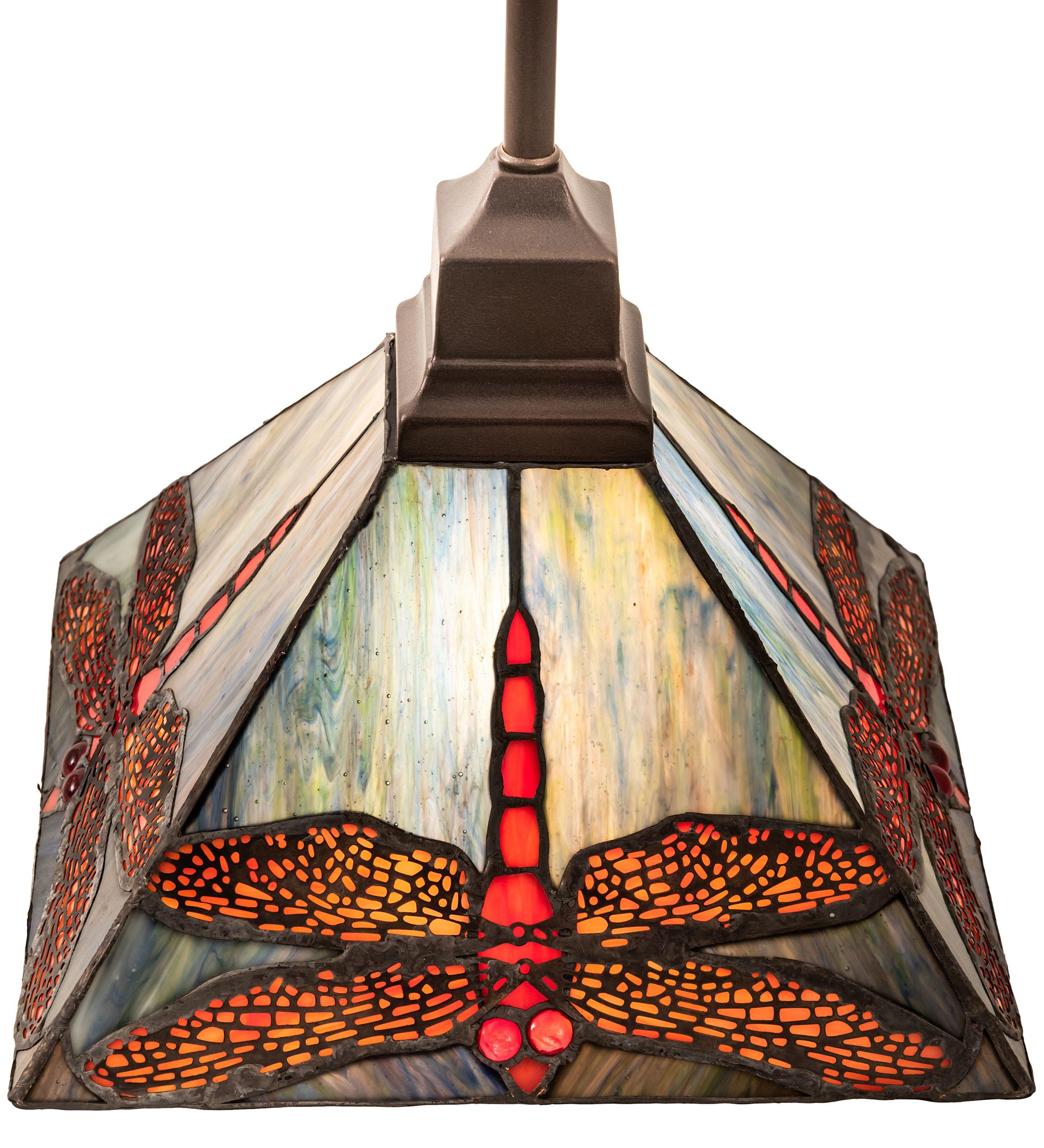 Meyda 10" Square Tiffany Prairie Dragonfly Pendant