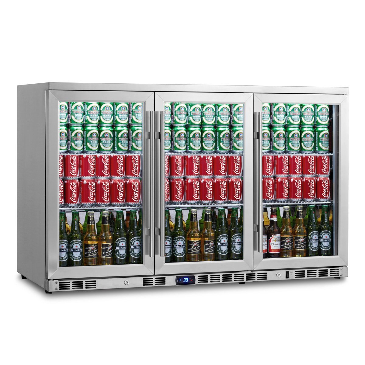 KingsBottle KBU328M 53 Inch Heating Glass 3 Door Large Beverage Refrigerator