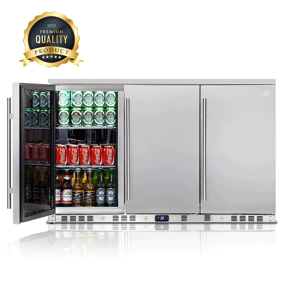 KingsBottle 53" Solid 3-Door Outdoor Beverage Drinks Cooler - KBU328ASD
