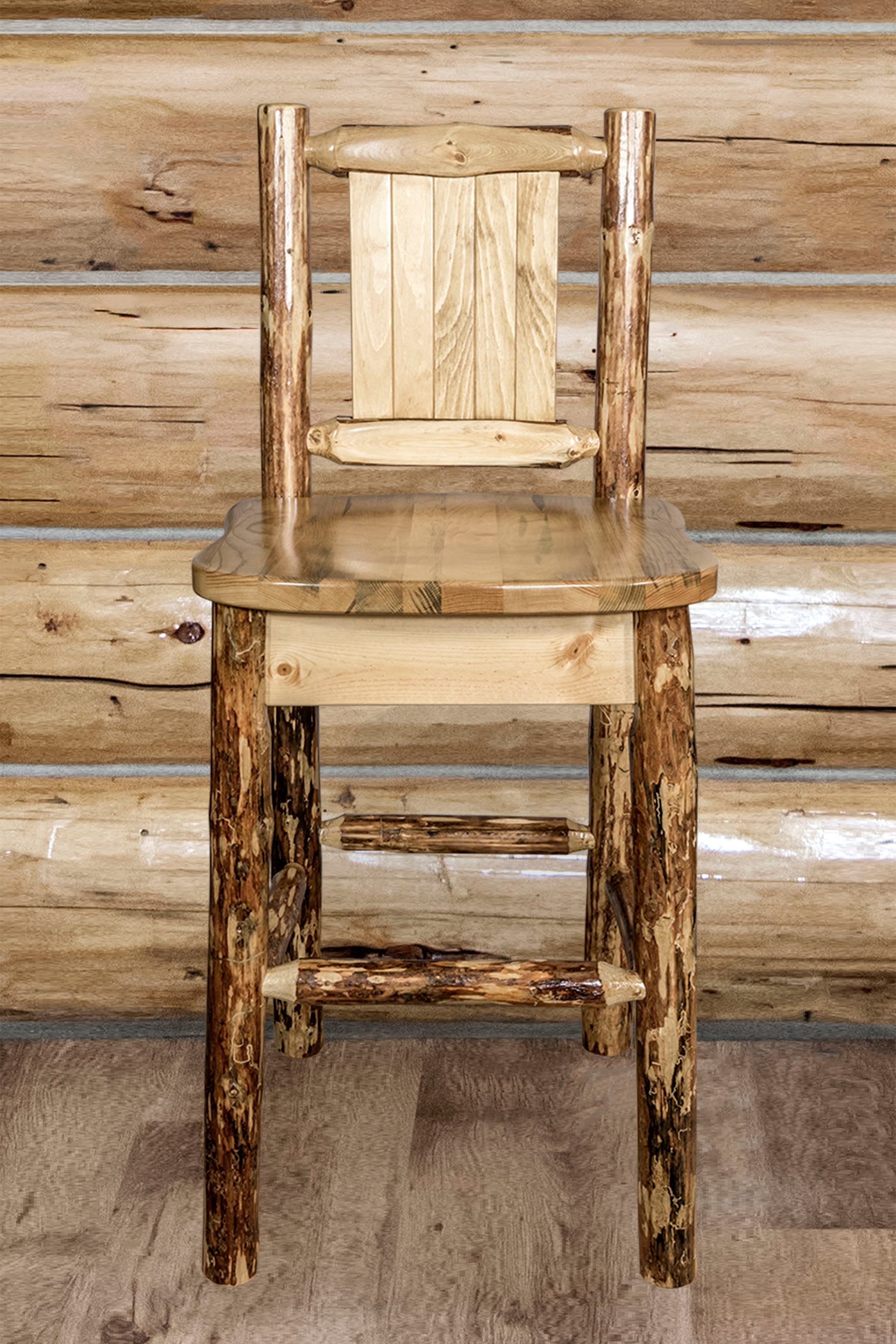 Montana Woodworks Glacier Country Collection Counter Height Barstool w/ Back, w/ Laser Engraved Wolf Design