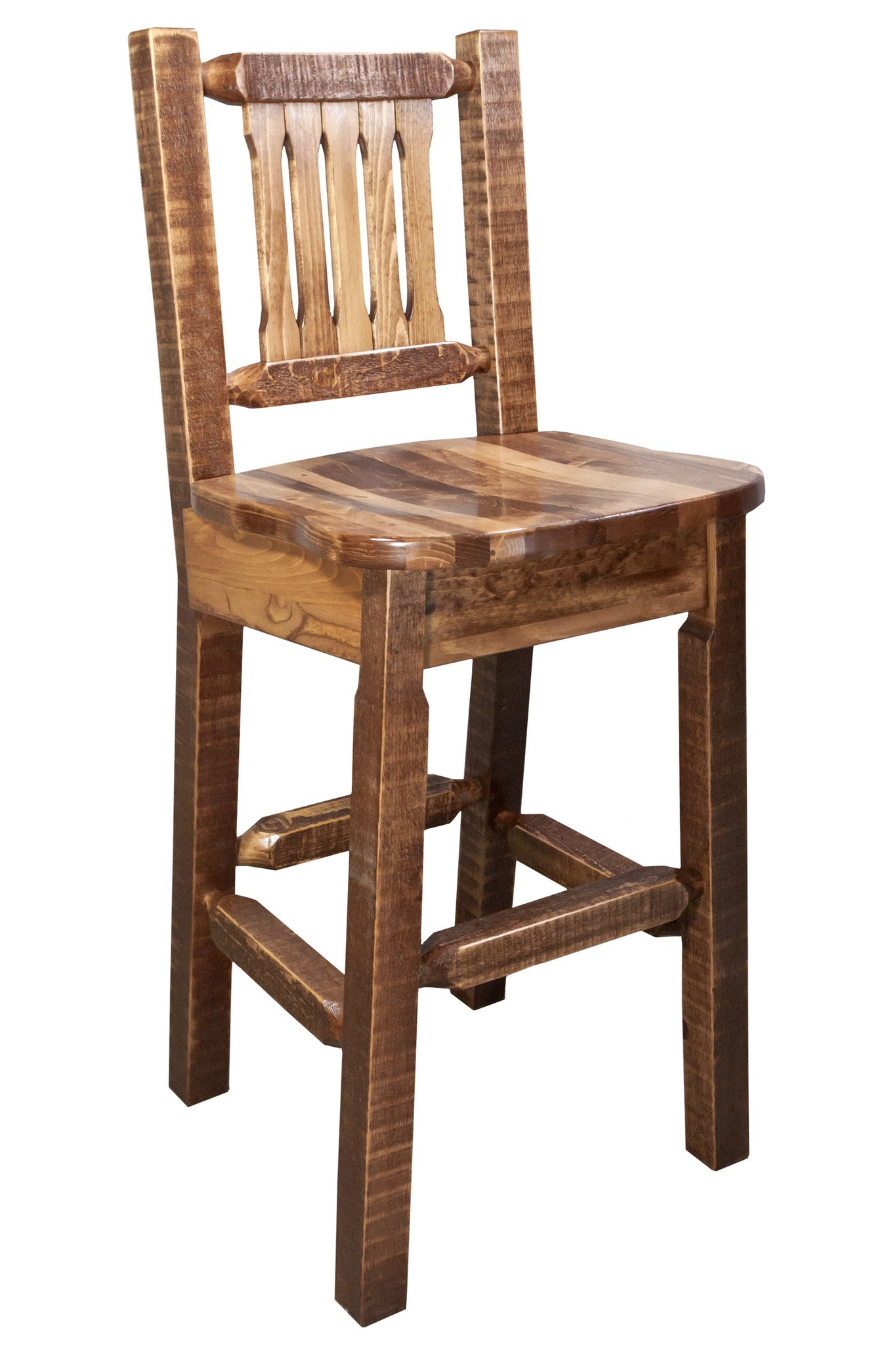 Montana Woodworks Homestead Collection Wood Barstool w/ Back w/ Ergonomic Wooden Seat