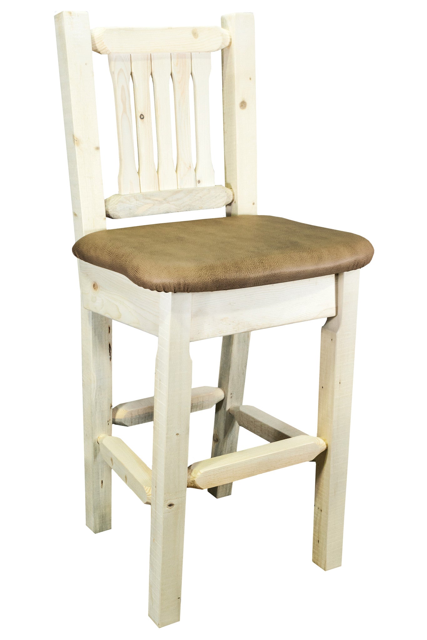 Montana Woodworks Homestead Collection Wood Barstool w/ Back w/ Upholstered Seat, Buckskin Pattern