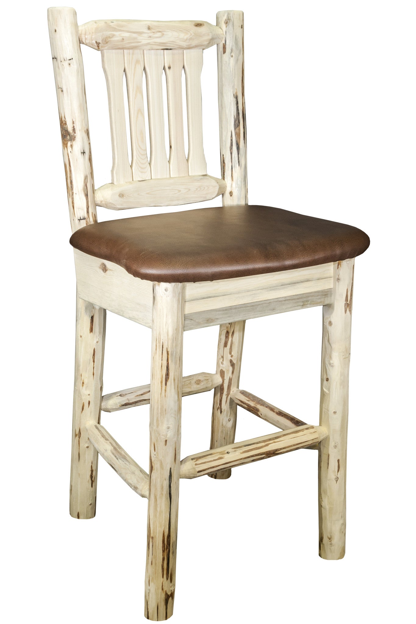 Montana Woodworks Collection Barstool w/ Back, w/ Upholstered Seat, Saddle Pattern