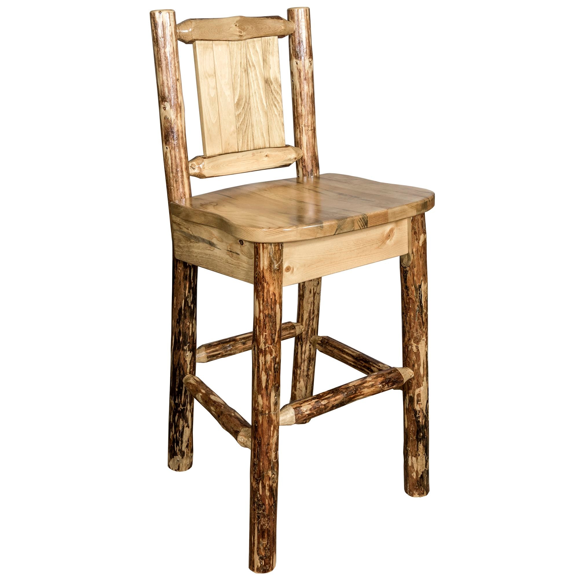 Montana Woodworks Glacier Country Collection Barstool w/ Back, w/ Laser Engraved Pine Tree Design