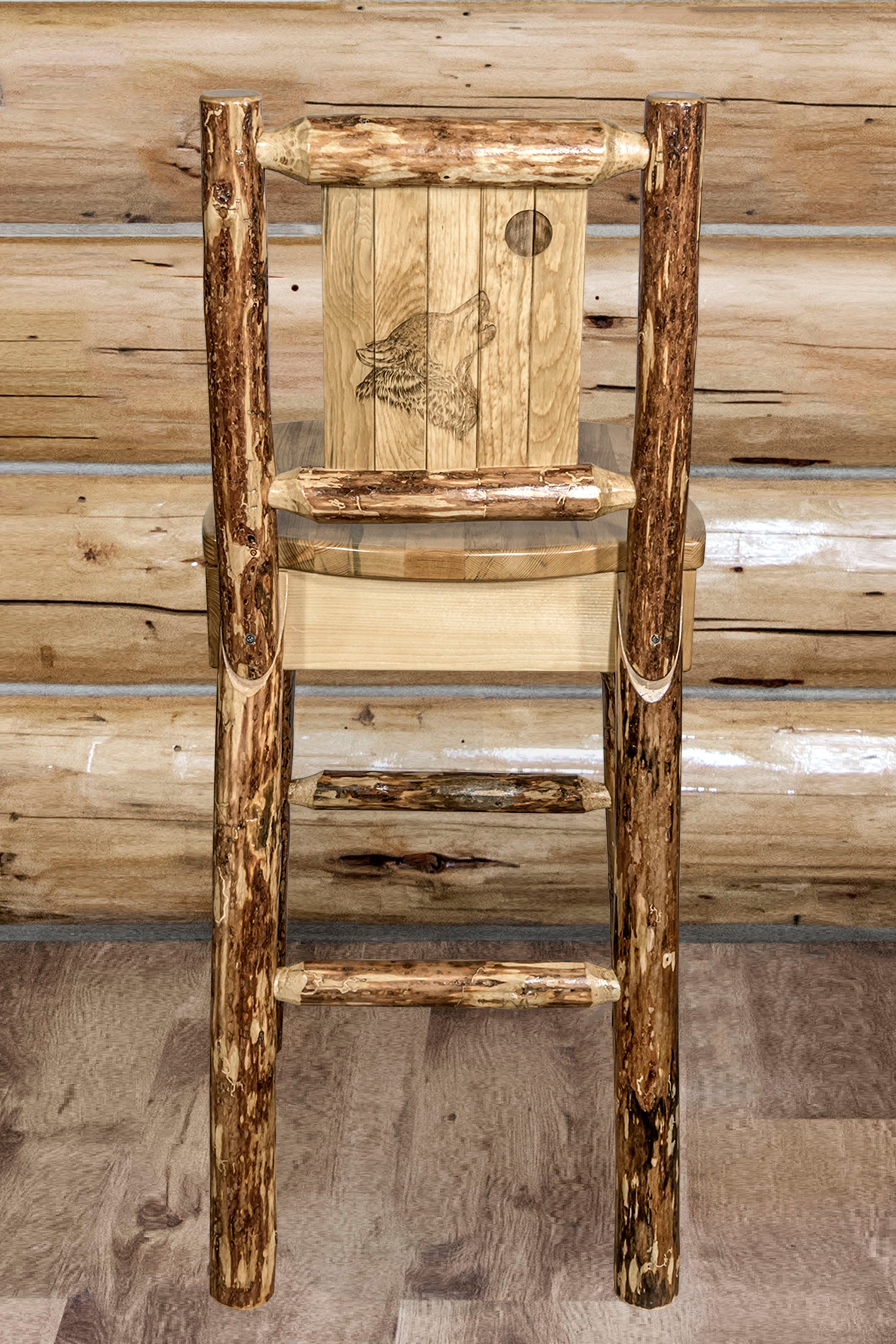 Montana Woodworks Glacier Country Collection Counter Height Barstool w/ Back, w/ Laser Engraved Wolf Design