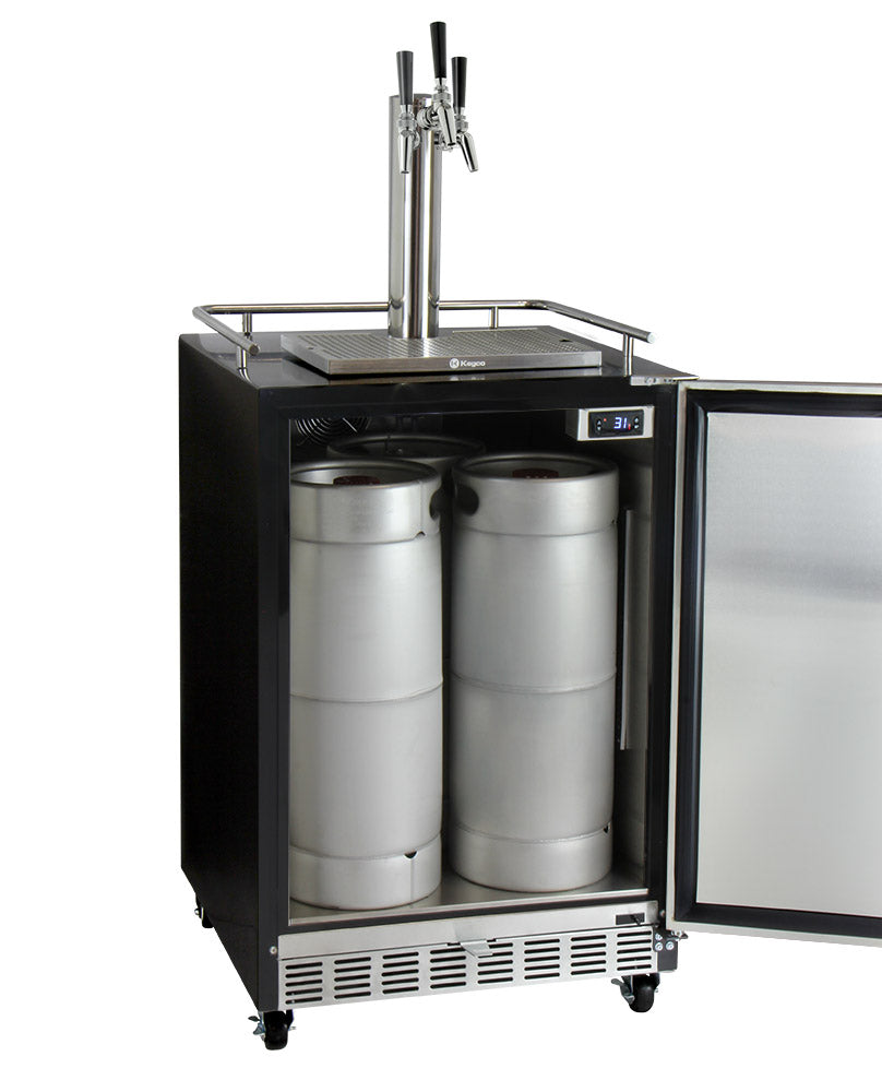24" Wide Triple Tap Stainless Steel Commercial BuiltIn Left Hinge Kegerator with Kit