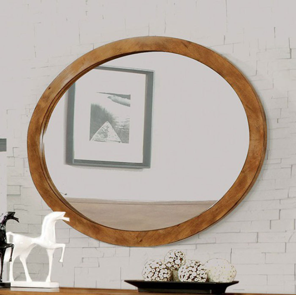 Lennart Wall Mounted Oval Mirror In Oak Finish By Benzara