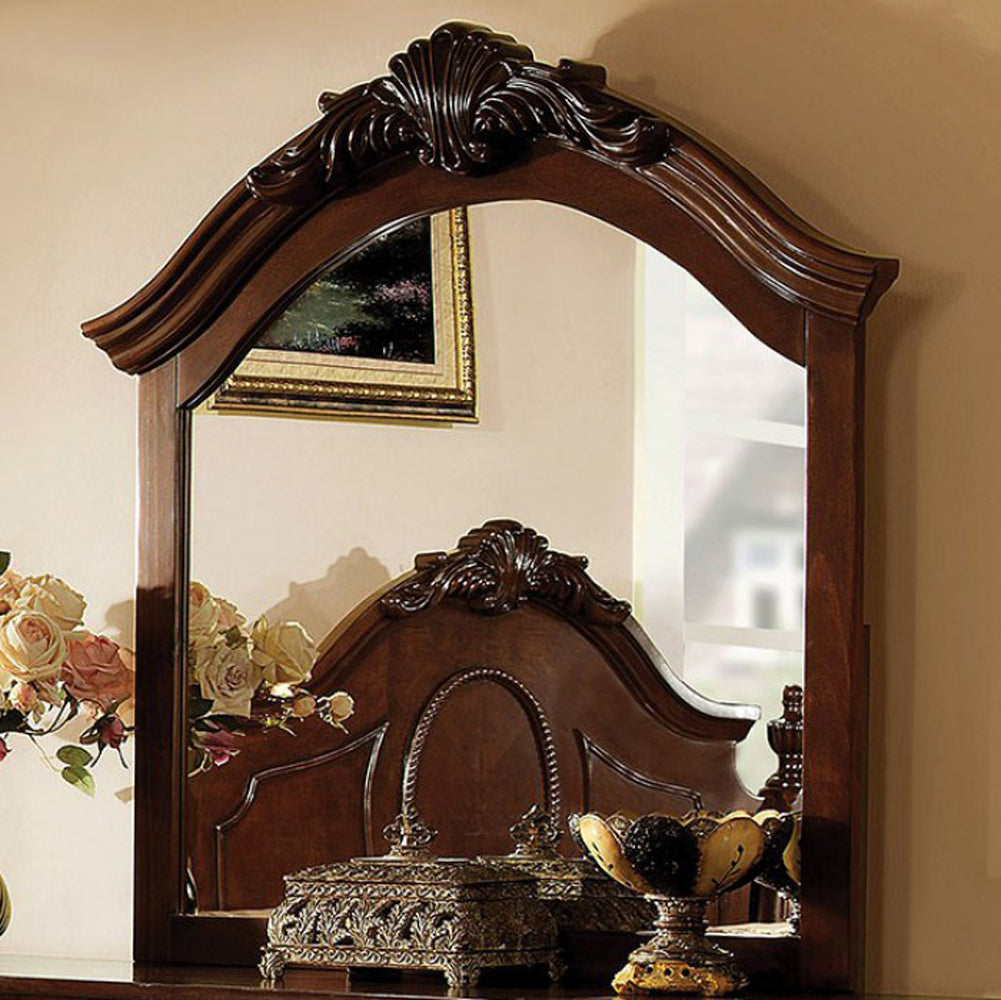 Velda Ii Baroque Style Mirror In Brown Cherry Finish By Benzara
