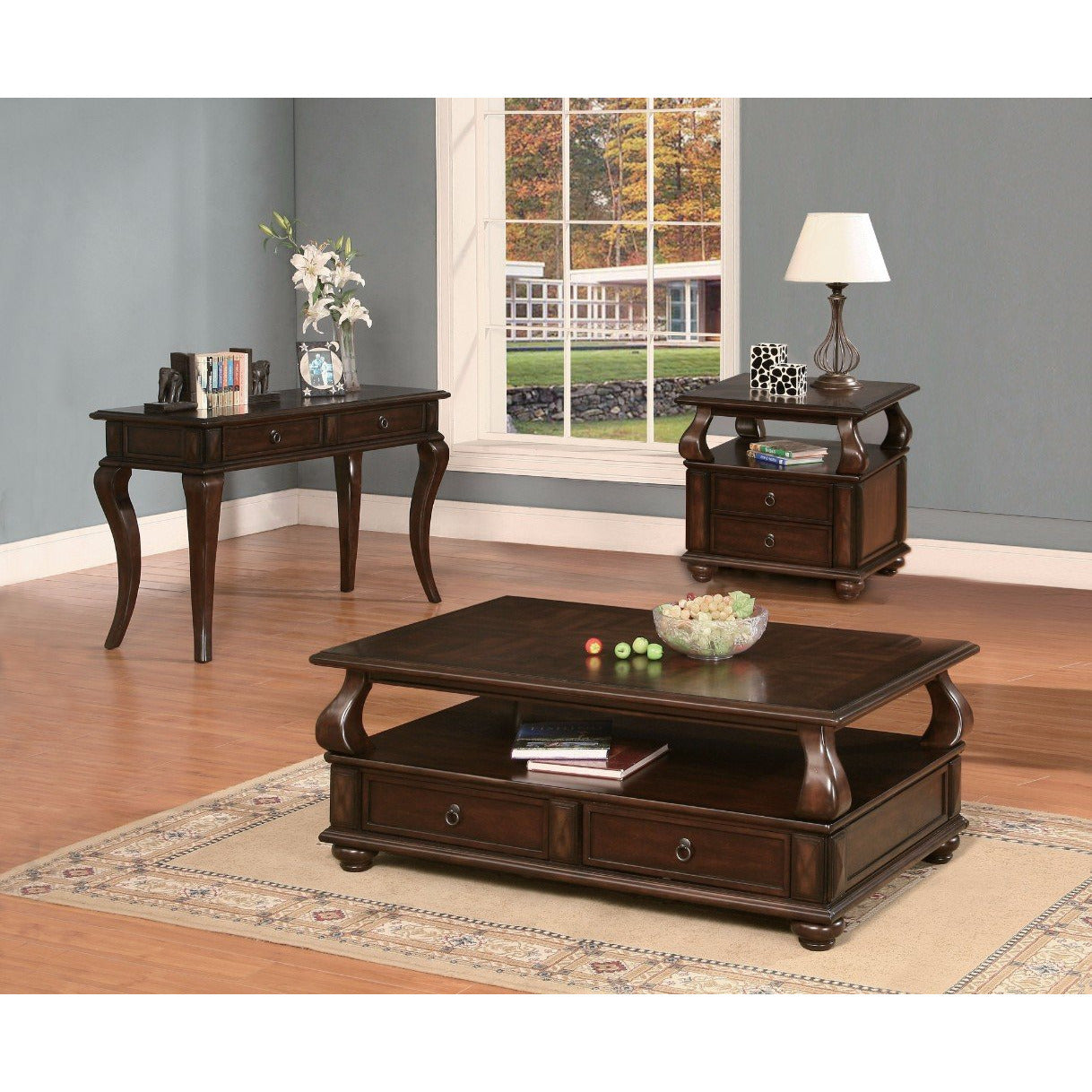 Benzara 20" 2 Drawer Wooden Coffee Table with Bun Feet and Ring Pulls BM156753