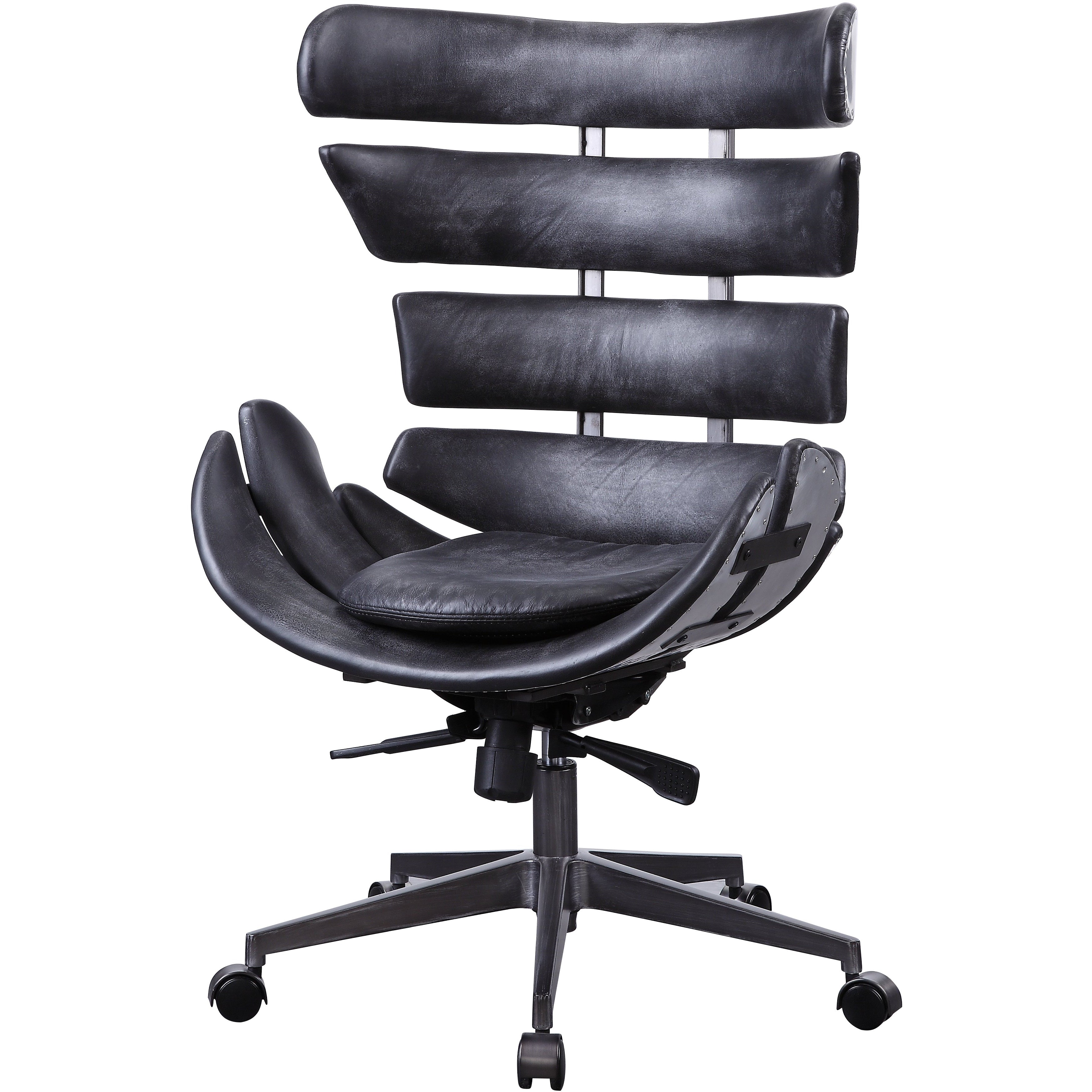 Benzara BM194316 Metal Framed Wingback Office Chair with Leatherette Upholstered Horizontal Panels