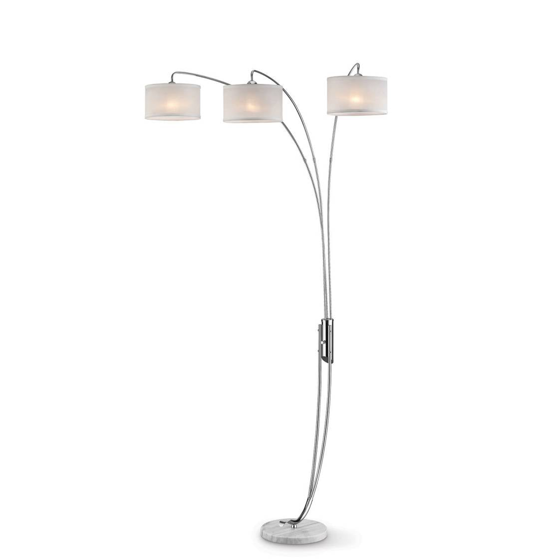 Modern Metal Arch Lamp With 3 Shades And Marble Base, Silver And Off White By Benzara