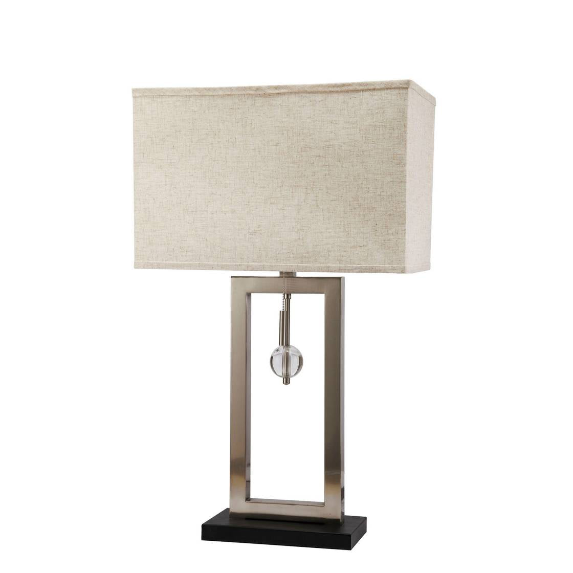 Contemporary Table Lamp With Rectangular Frame Base, Silver And Black By Benzara