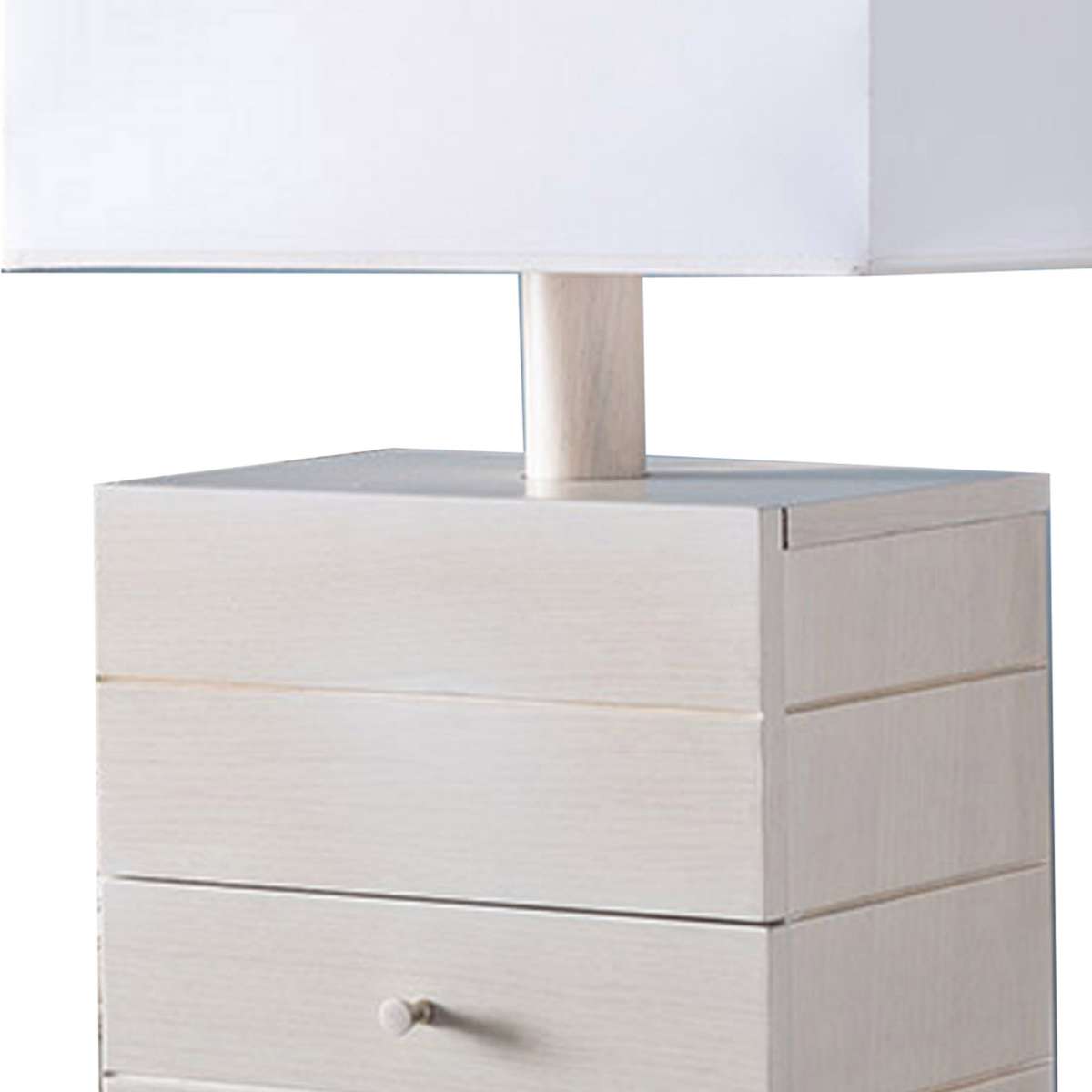 Rectangular Shade Table Lamp With 1 Drawer And Floating Plinth,Glossy White By Benzara