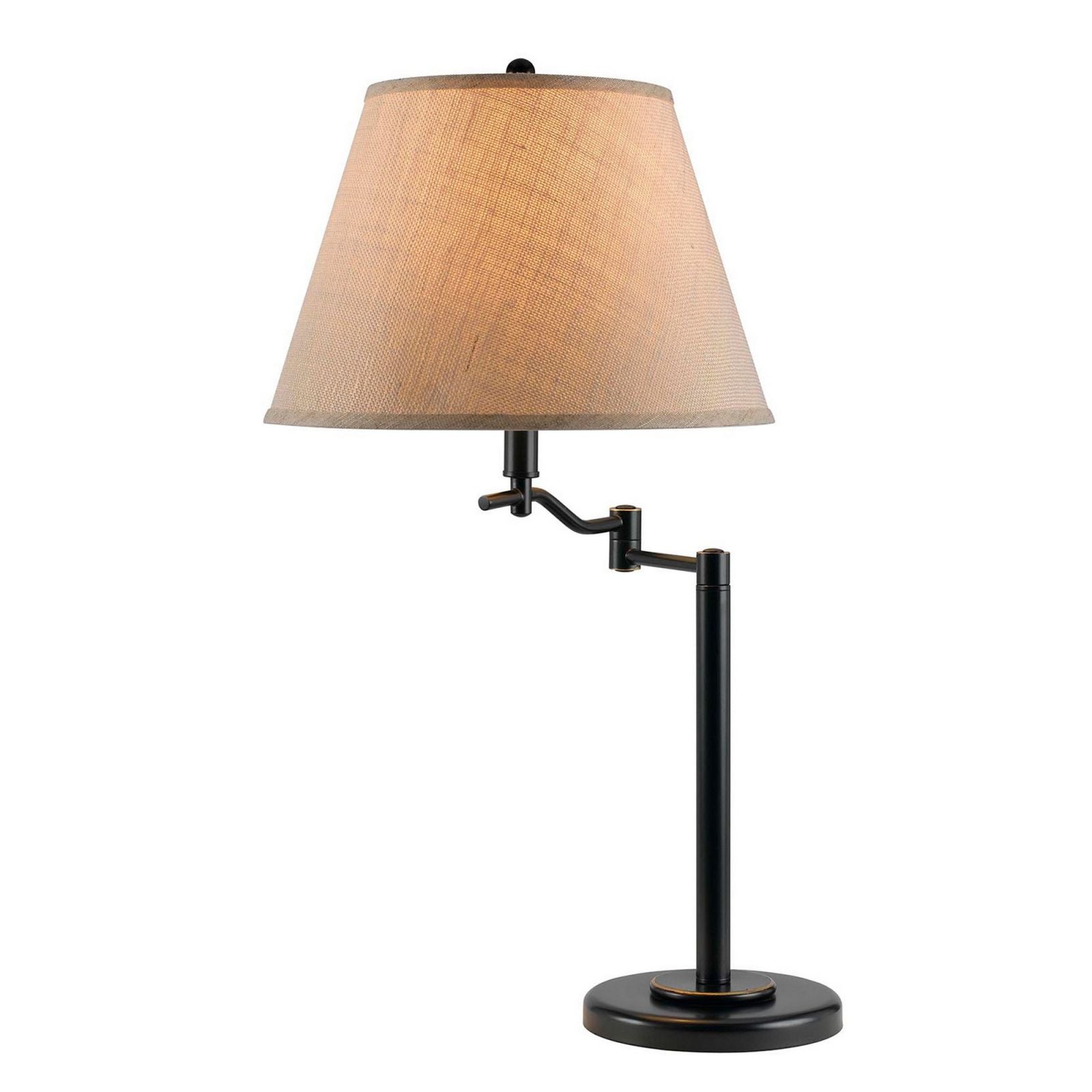 3 Way Metal Body Table Lamp With Swing Arm And Conical Fabric Shade, Black By Benzara