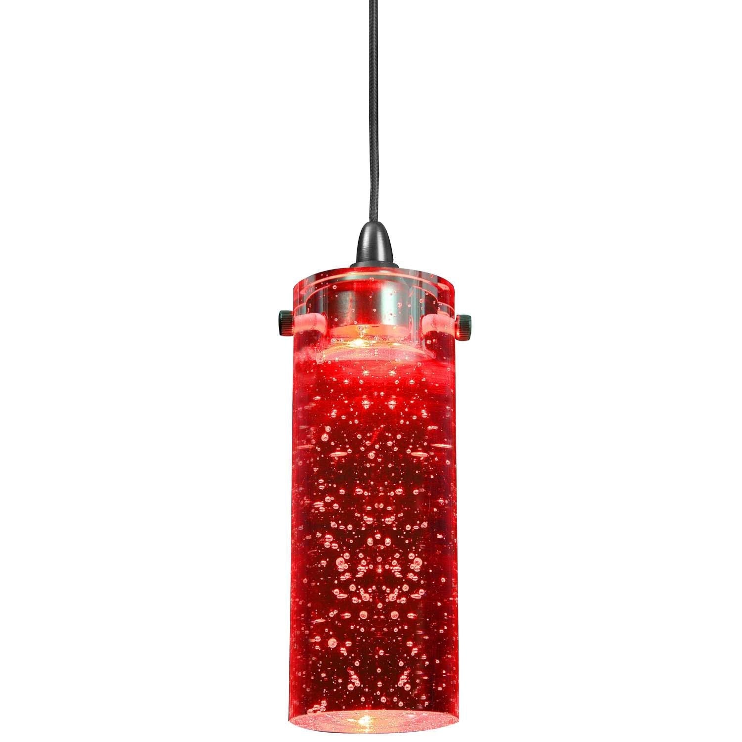 1.2 Watt Led Hanging Ceiling Lamp With Cylindrical Glass Shade, Red By Benzara