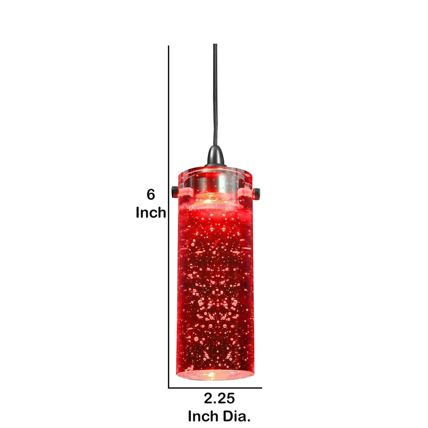 1.2 Watt Led Hanging Ceiling Lamp With Cylindrical Glass Shade, Red By Benzara