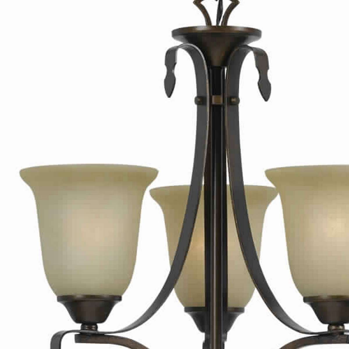 3 Bulb Uplight Chandelier With Metal Frame And Glass Shade,Bronze And Beige By Benzara