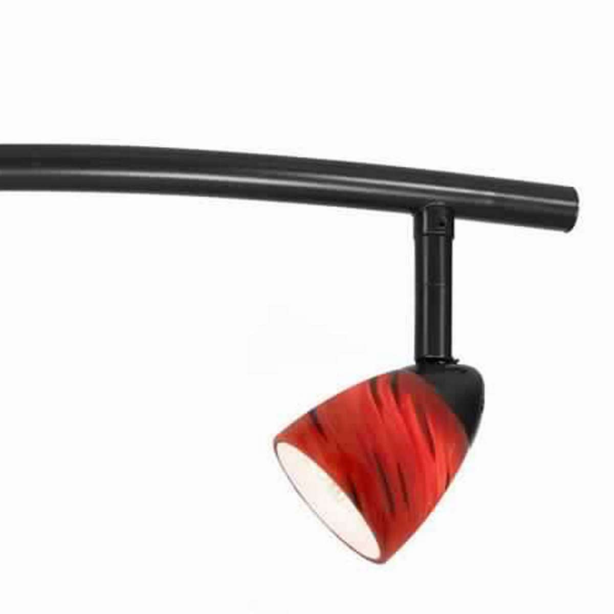 3 Light 120V Metal Track Light Fixture With Glass Shade, Black And Red By Benzara