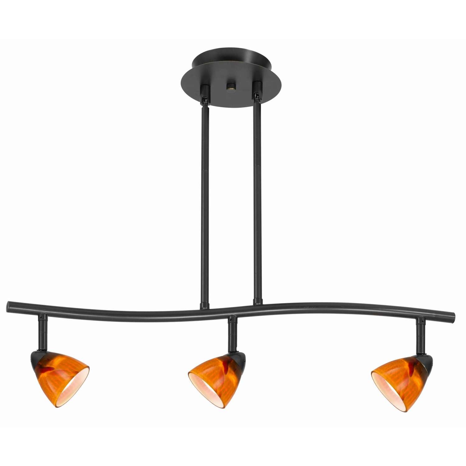 3 Light 120V Metal Track Light Fixture With Glass Shade, Black And Orange By Benzara