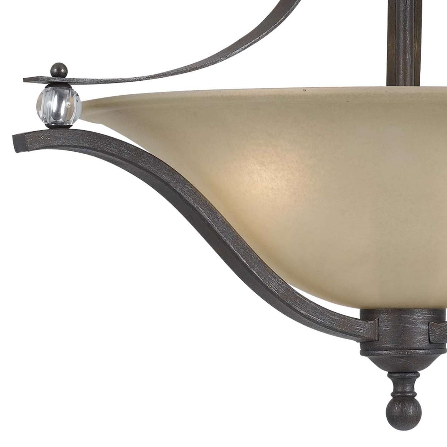 3 Bulb Bowl Style Glass Pendant Fixture With Metal Frame, Gray And Bronze By Benzara