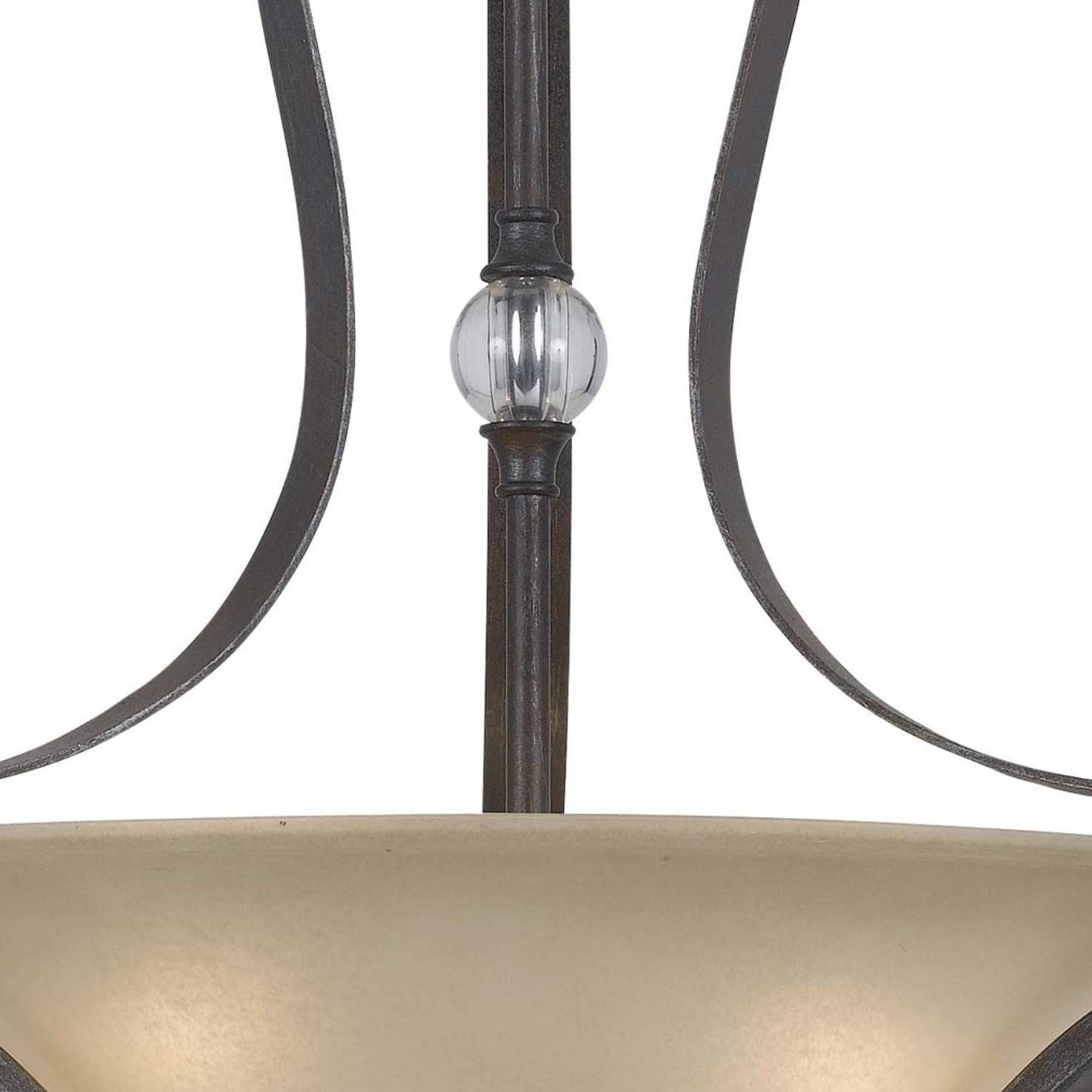 3 Bulb Bowl Style Glass Pendant Fixture With Metal Frame, Gray And Bronze By Benzara