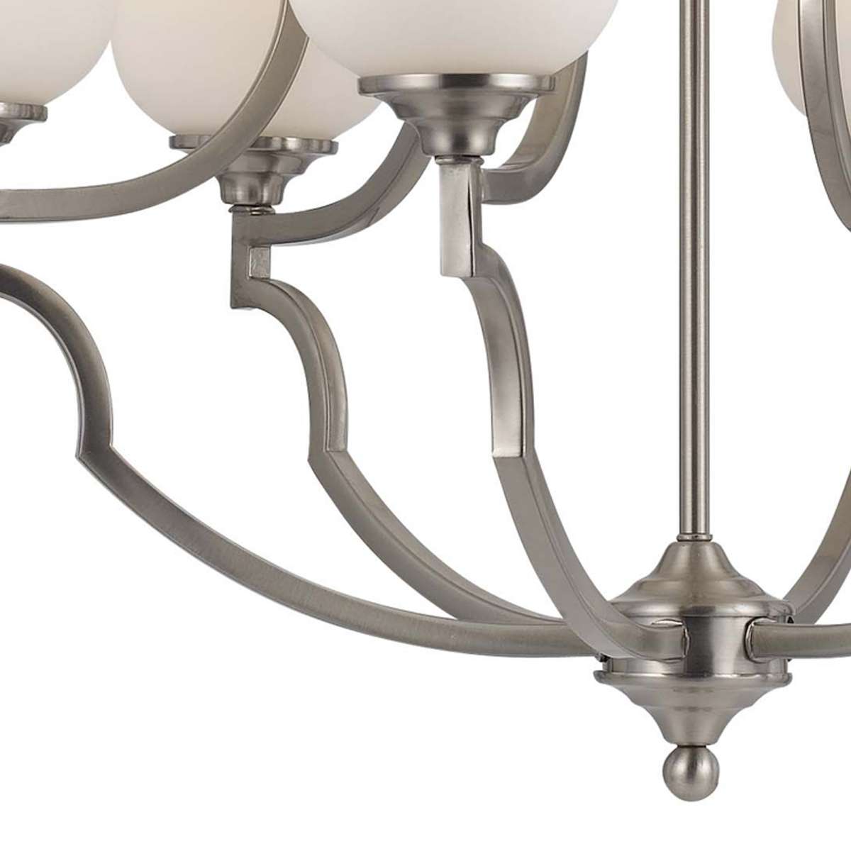 6 Bulb Uplight Chandelier With Metal Frame And Glass Shades,Silver And White By Benzara