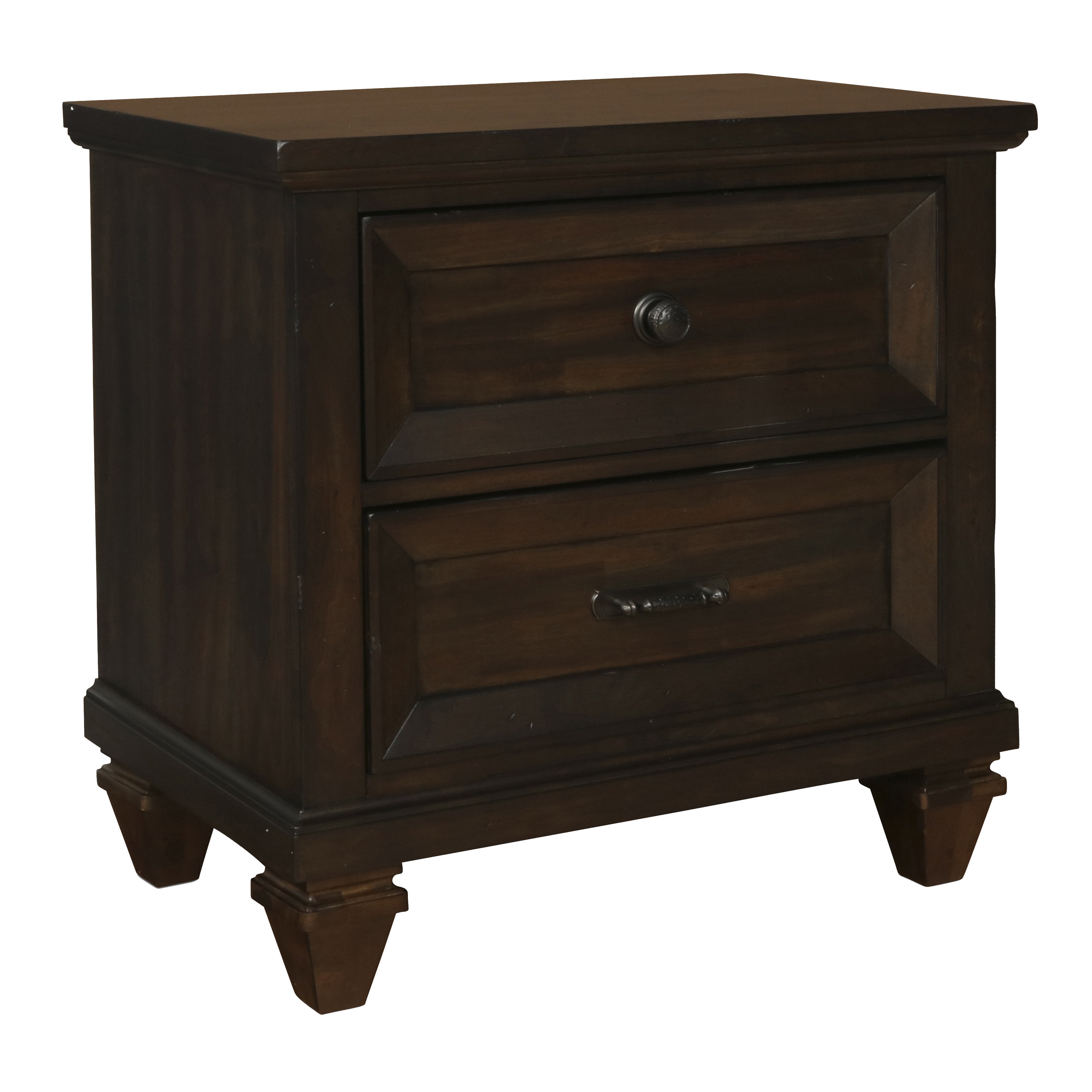 Benzara BM223267 2 Drawer Wooden Nightstand with Metal Knob and Handle