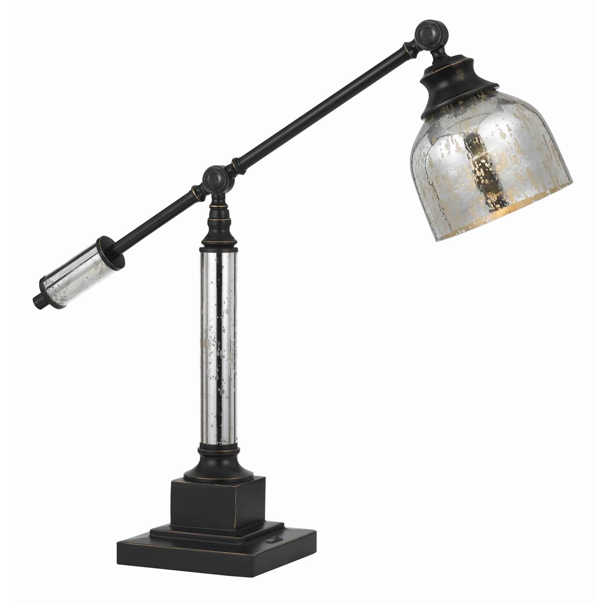 60 Watt Metal Body Table Lamp With Dome Glass Shade, Black And Silver By Benzara