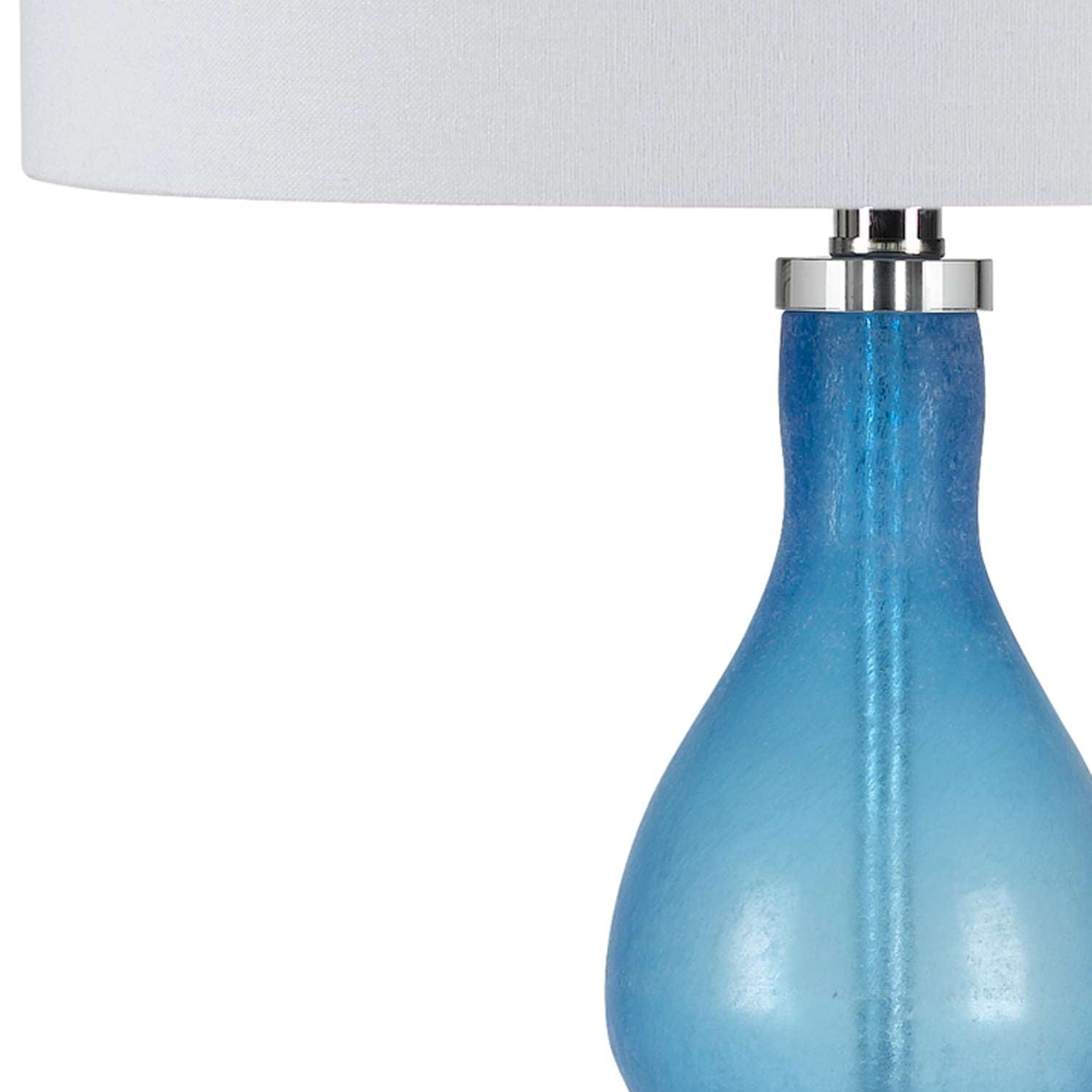 Resin Table Lamp With Turned Body And Fabric Drum Shade, Blue And White By Benzara