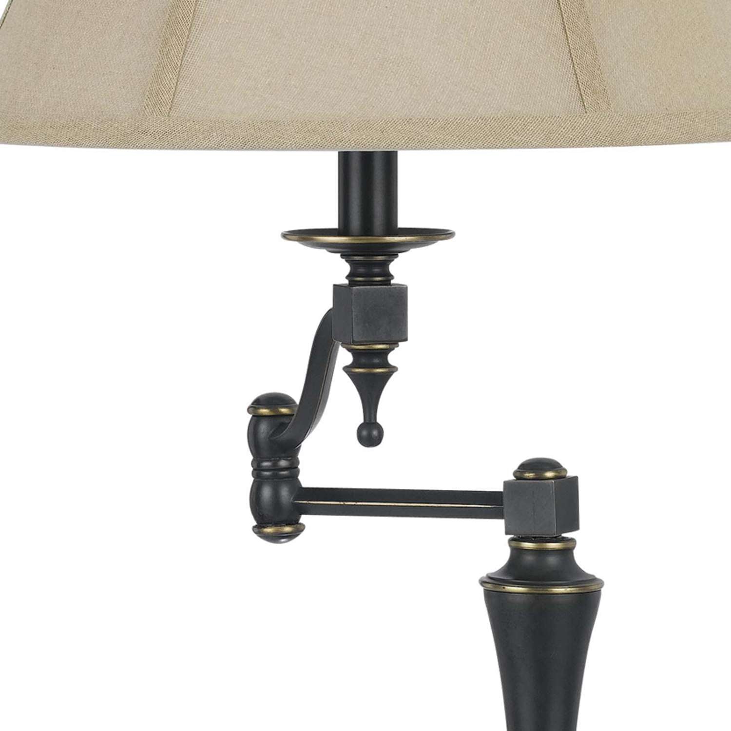 Metal Body Table Lamp With Fabric Tapered Bell Shade, Black And Beige By Benzara