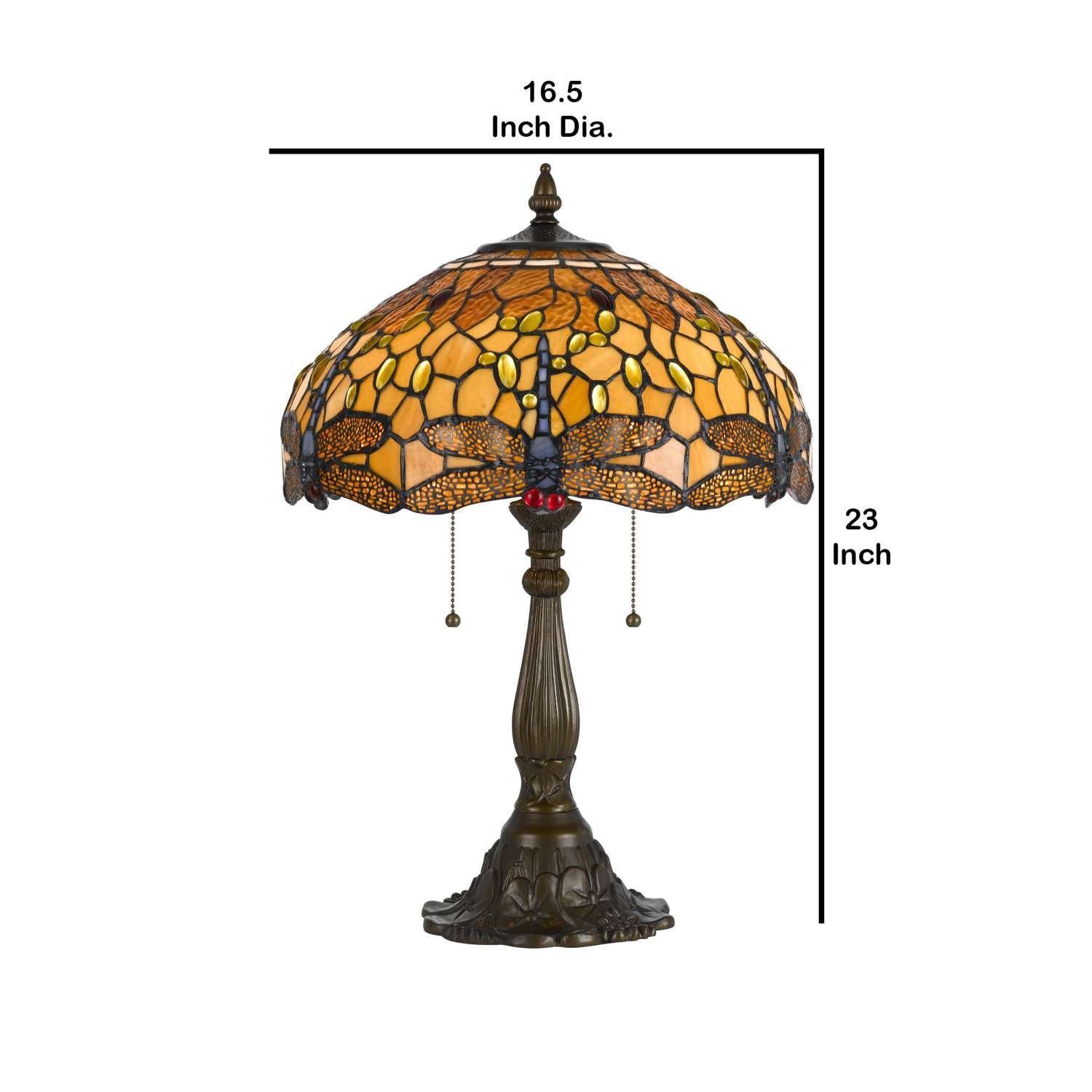 2 Bulb Tiffany Table Lamp With Dragonfly Design Shade, Multicolor By Benzara