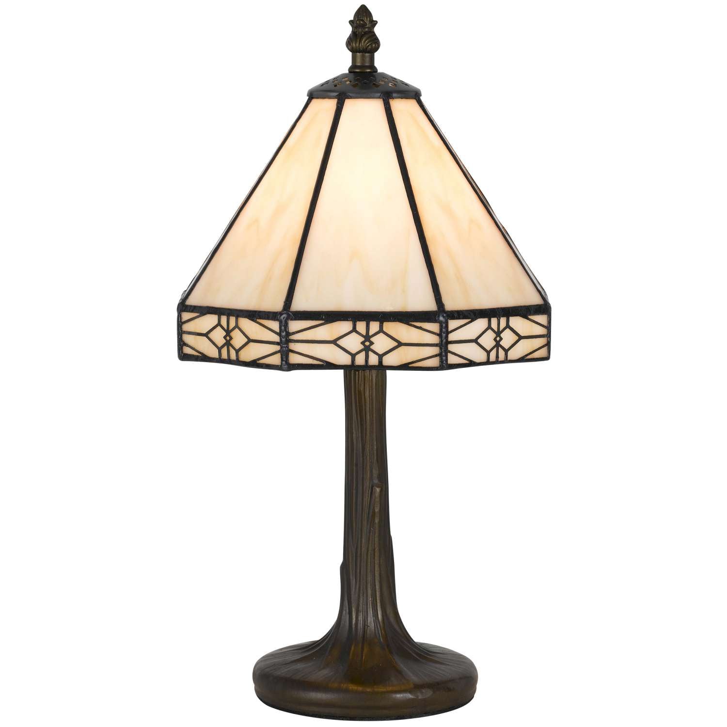 Tree Like Metal Body Tiffany Table Lamp With Conical Shade,Beige And Bronze By Benzara