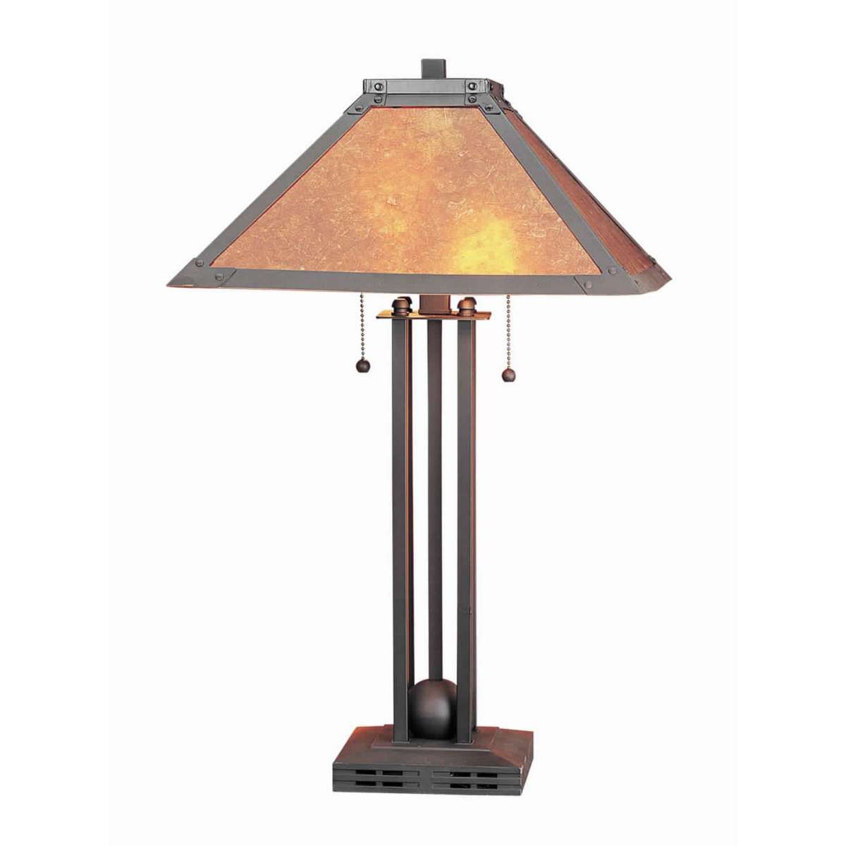 Ball Inlay Metal Body Table Lamp With Square Mica Shade, Bronze By Benzara
