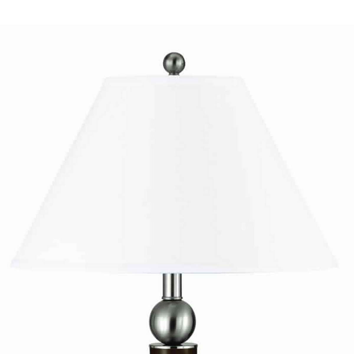 Fabric Shade Table Lamp With Metal Base And Ball Accent, White And Brown By Benzara