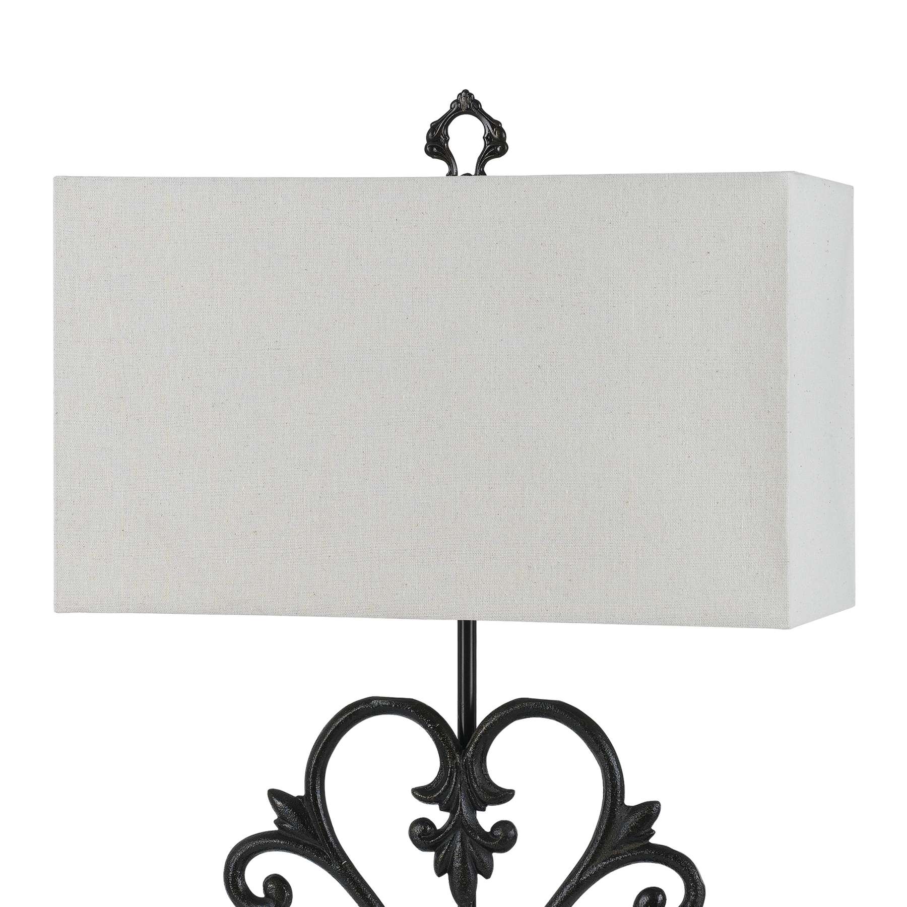 Rectangular Shade Table Lamp With Scrolled Metal Base, Off White And Black By Benzara