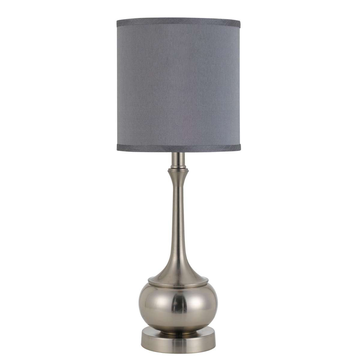 Elongated Bellied Shape Metal Accent Lamp With Drum Shade, Silver By Benzara