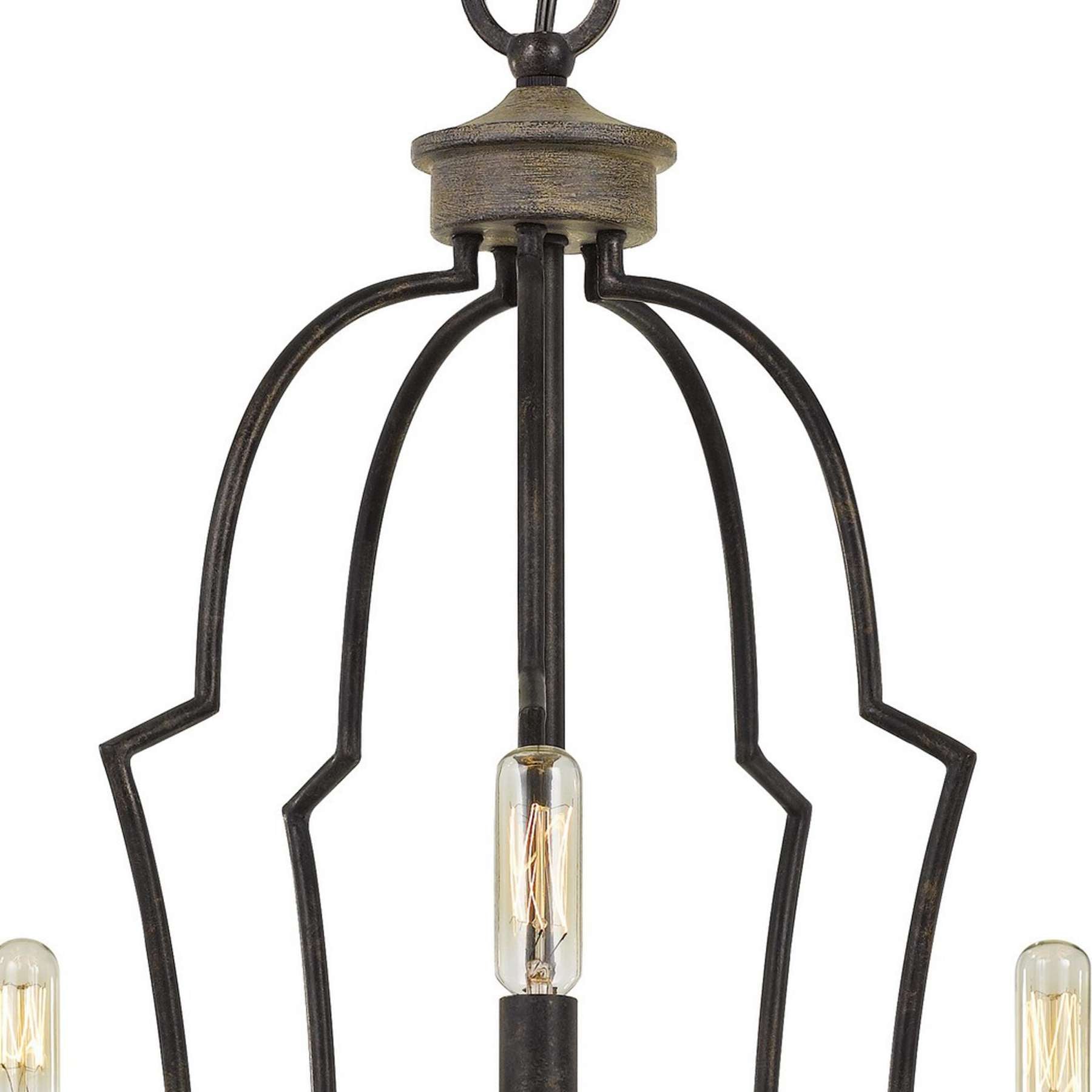 Sculpted Metal Frame Chandelier With Base Sockets, Black By Benzara