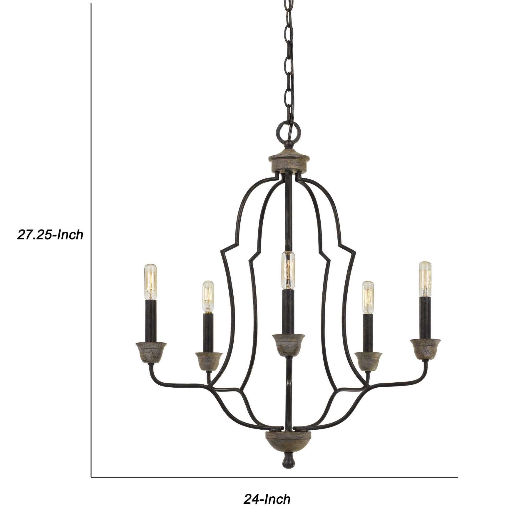Sculpted Metal Frame Chandelier With Base Sockets, Black By Benzara
