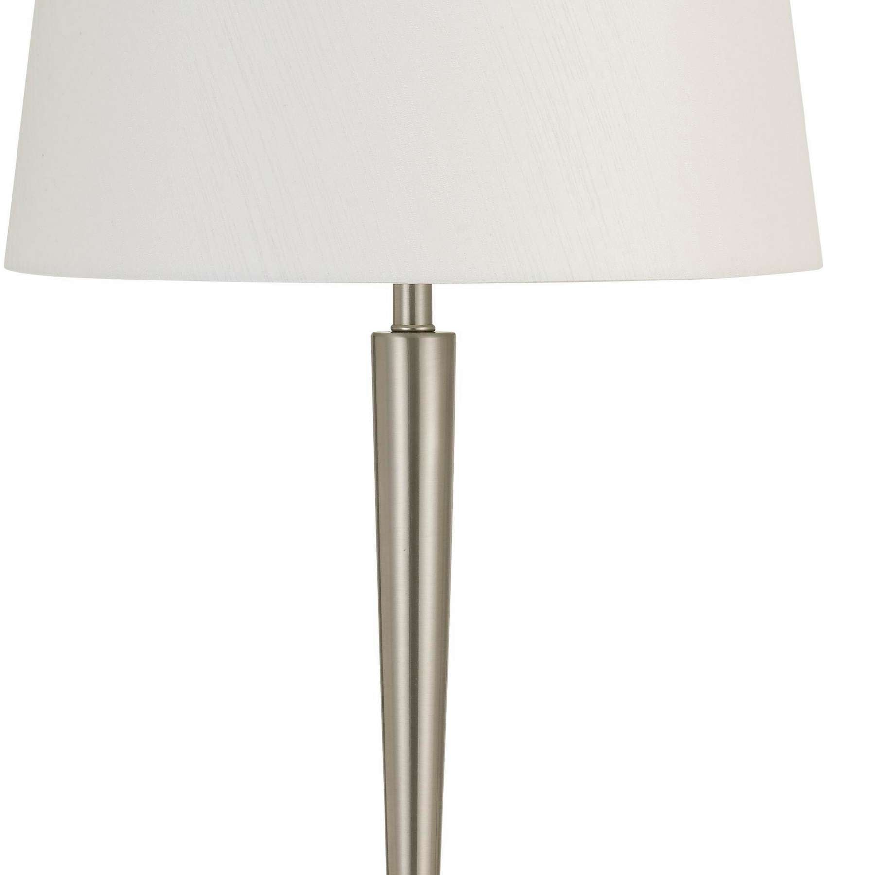 150W Metal Table Lamp With Oval Shade And 2 Usb Outlets, White And Silver By Benzara