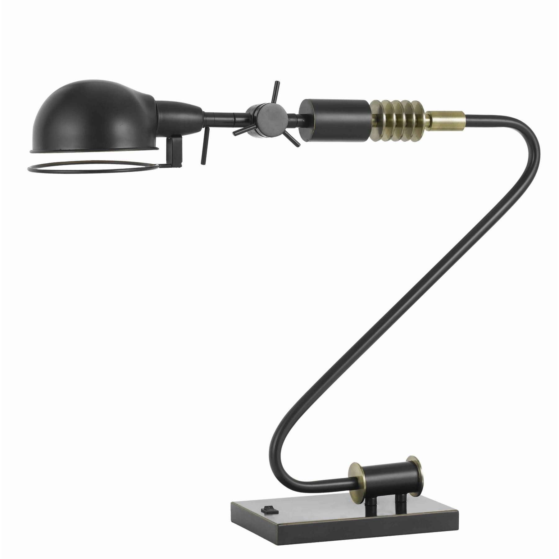 Adjustable Head Metal Desk Lamp With Curved Design Tubular Stand, Black By Benzara