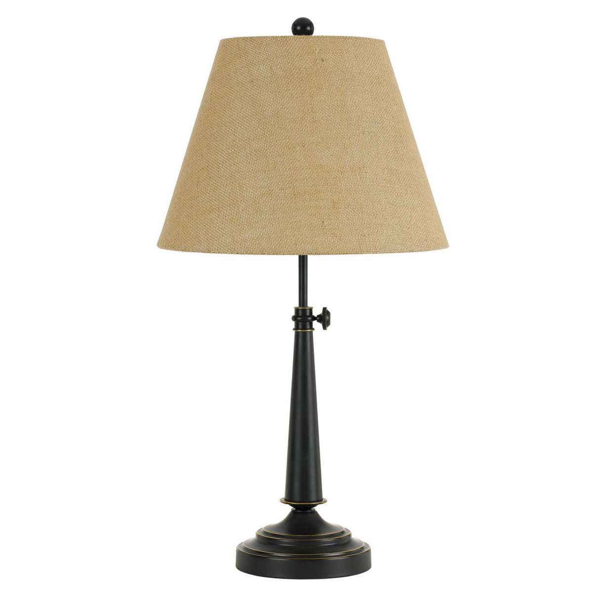 Tapered Fabric Adjustable Table Lamp With Pedestal Base, Beige And Black By Benzara