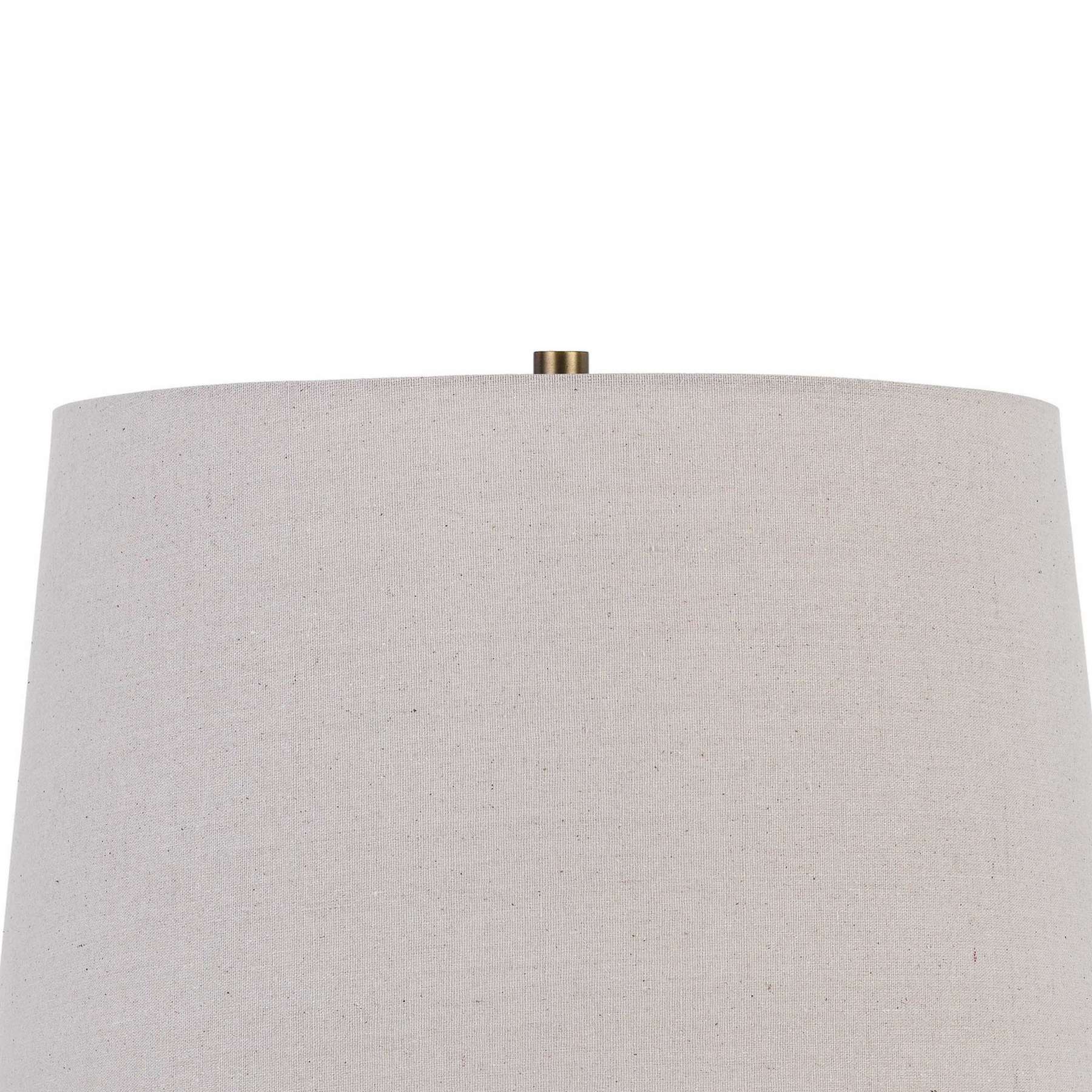 Metal Table Lamp With Cage Design Support With Round Base, White And Brass By Benzara