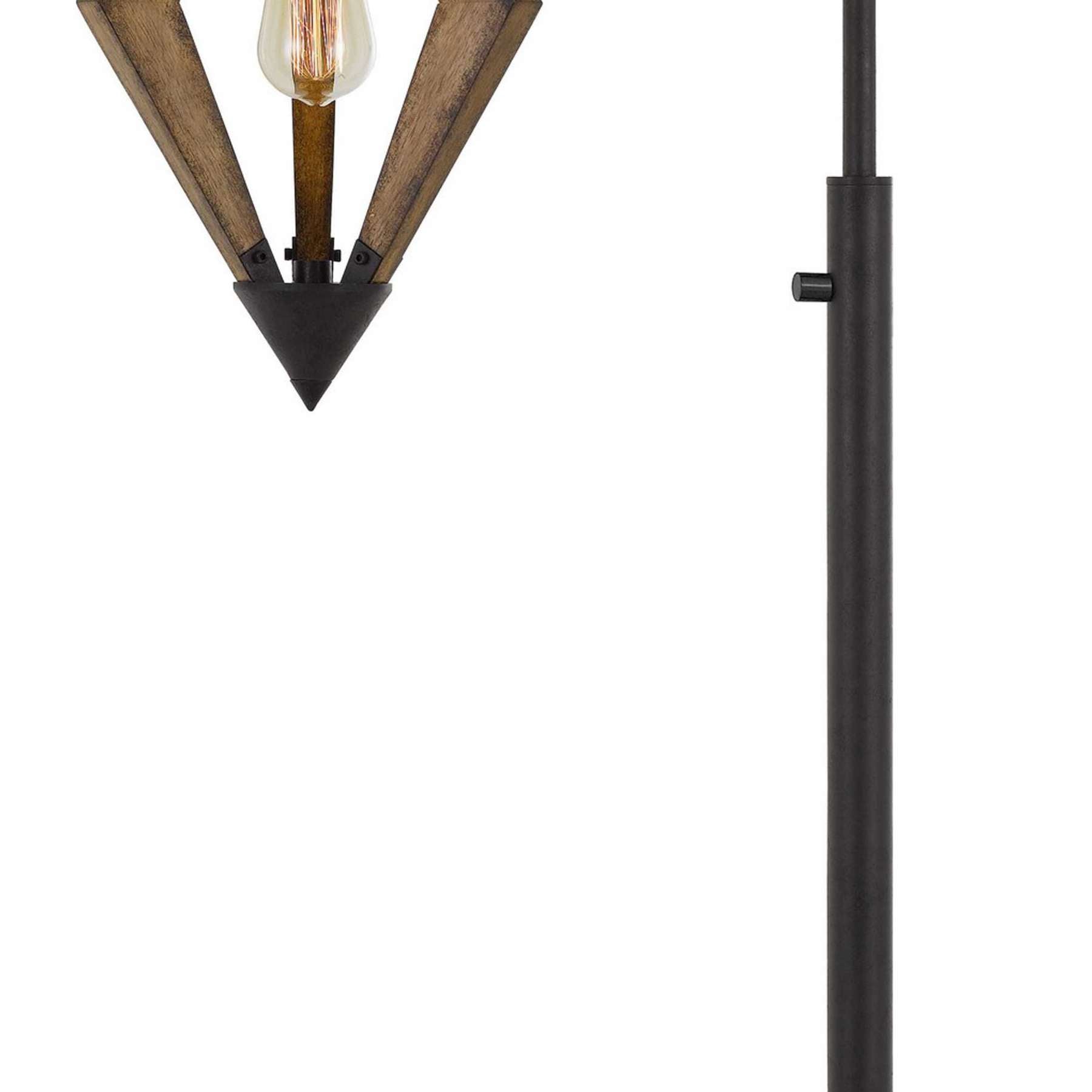Tubular Metal Downbridge Floor Lamp With Wooden Accents, Black By Benzara