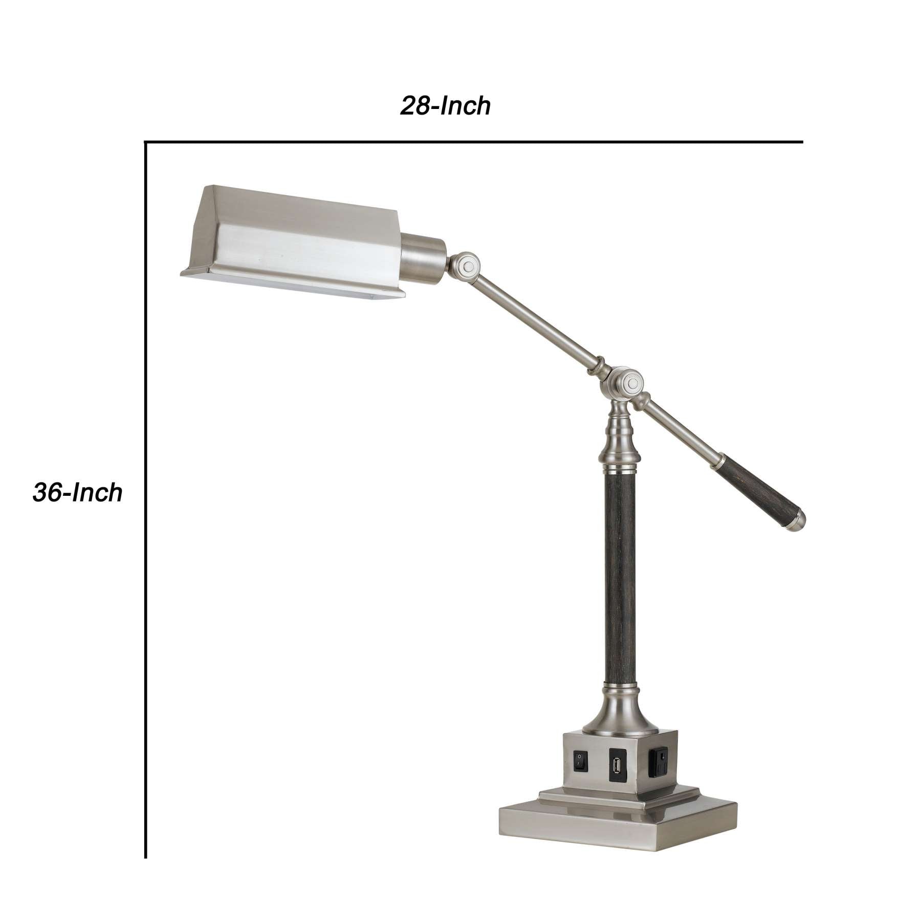 60 Watt Metal Desk Lamp With Adjustable Arm And Head, Silver By Benzara