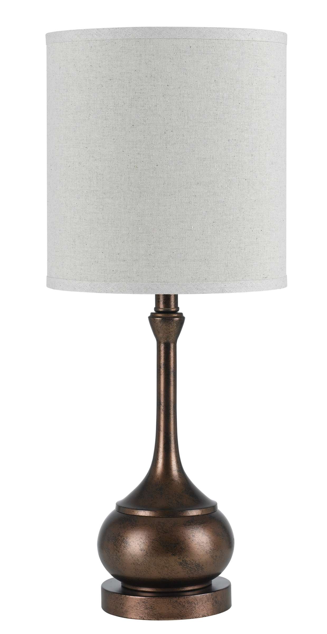Elongated Bellied Shape Metal Accent Lamp With Drum Shade, Rustic Bronze By Benzara