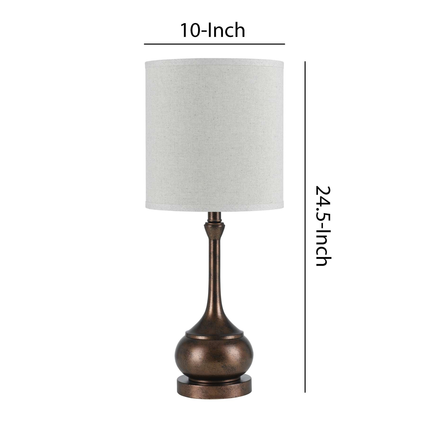 Elongated Bellied Shape Metal Accent Lamp With Drum Shade, Rustic Bronze By Benzara