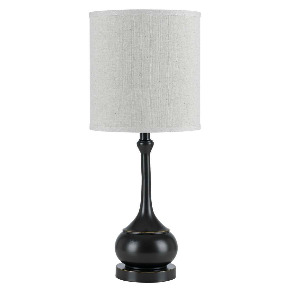 Elongated Bellied Shape Metal Accent Lamp With Drum Shade, Black By Benzara
