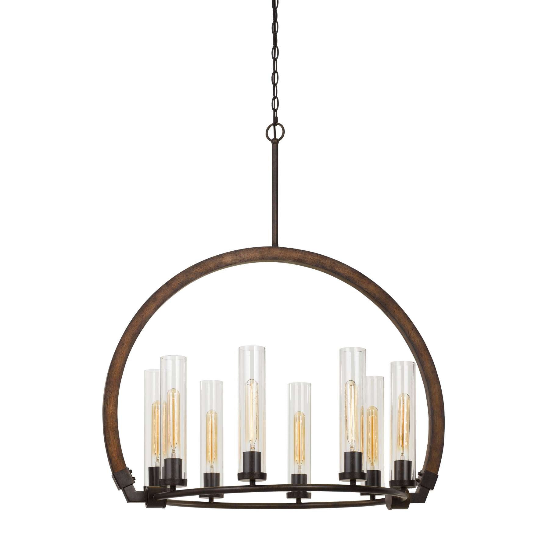 8 Bulb Chandelier With Arched Wooden And Metal Frame, Brown And Bronze By Benzara