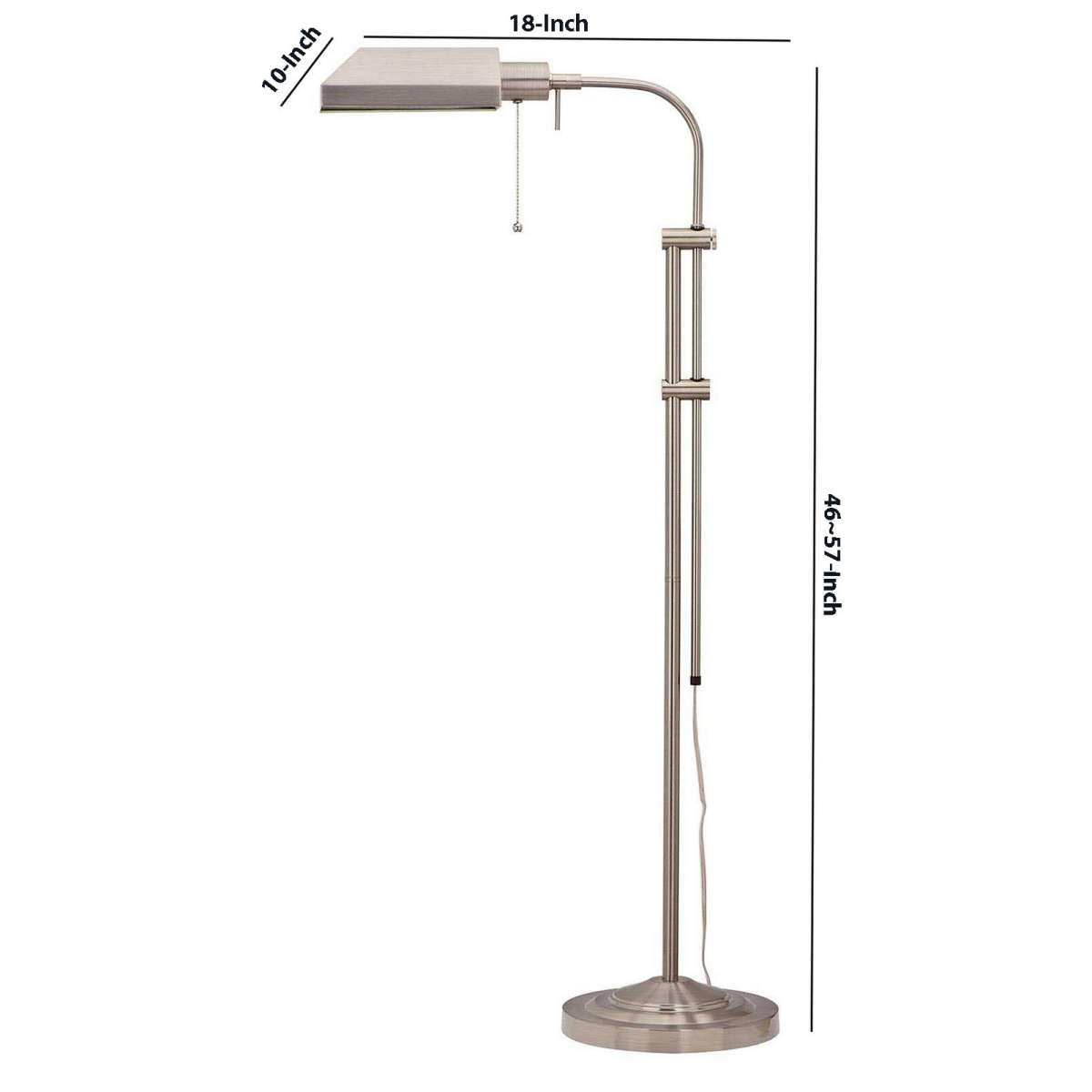 Metal Rectangular Floor Lamp With Adjustable Pole, White By Benzara